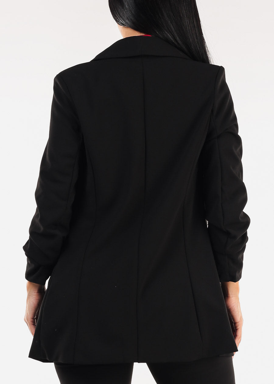 Quarter Sleeve Open Front Black Blazer