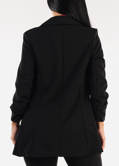 Quarter Sleeve Open Front Black Blazer