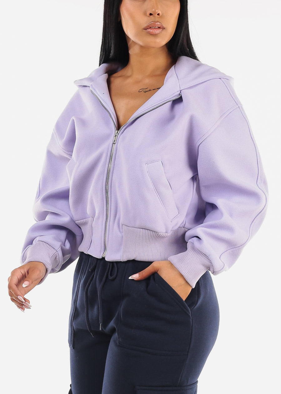 Long Sleeve Zip Up Hoodie Lavender