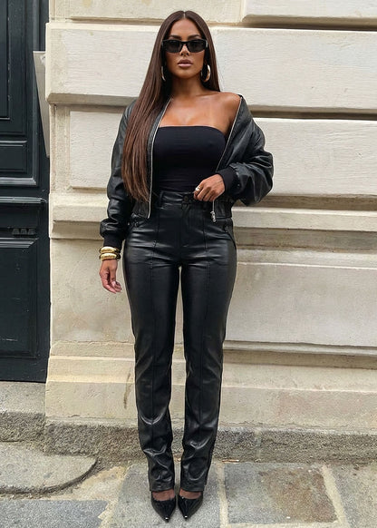 Ultra High Rise Black Vegan Leather Bootcut Pants