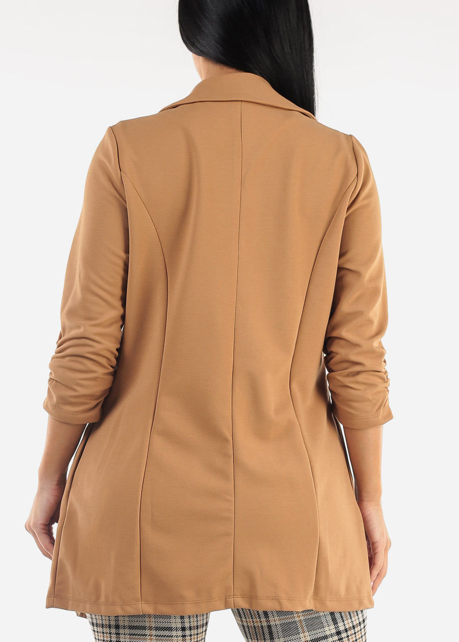 Formal Open Front Quarter Sleeve Blazer Camel