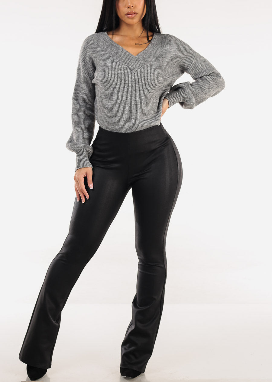 Butt Lift High Waist Stretch Flared Dress Pants Black