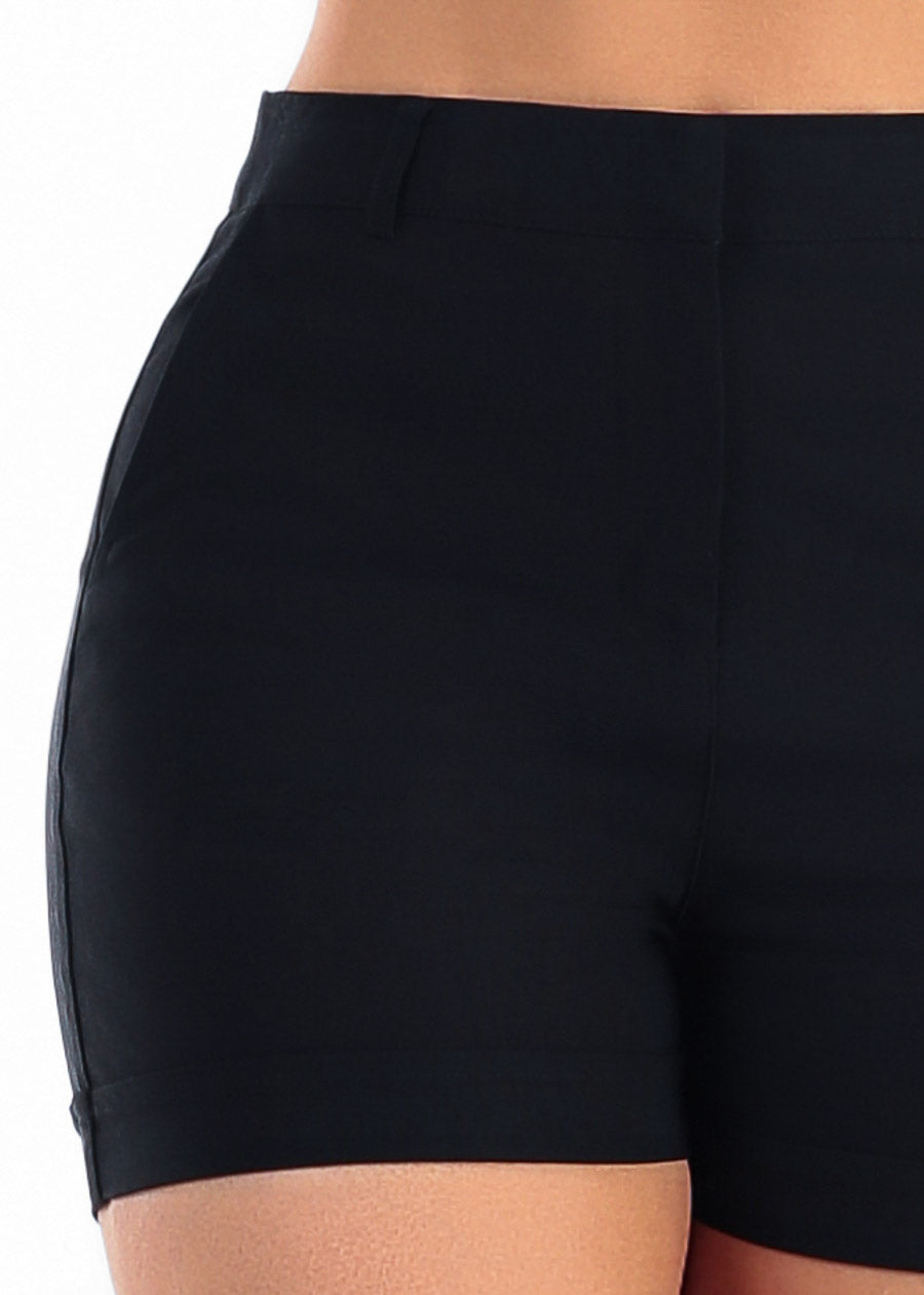Butt Lift High Waist Stretch Dressy Cuffed Shorts Black