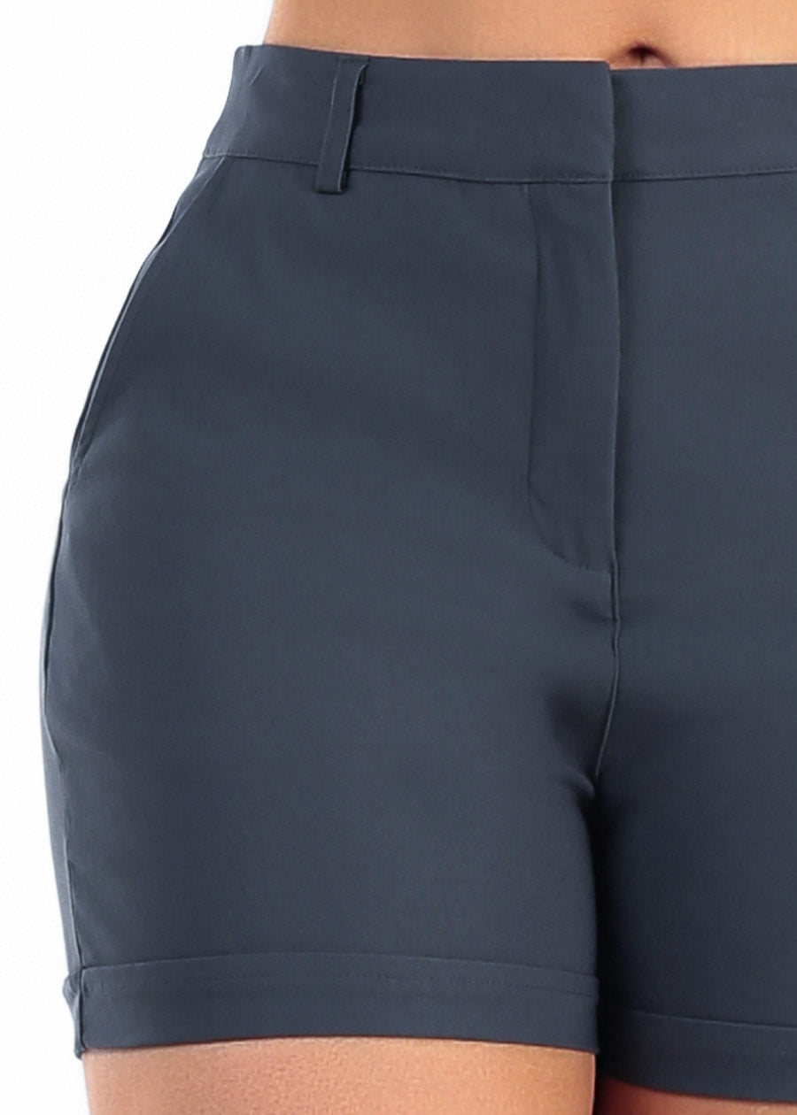 Butt Lift High Waist Stretch Dressy Cuffed Shorts Charcoal