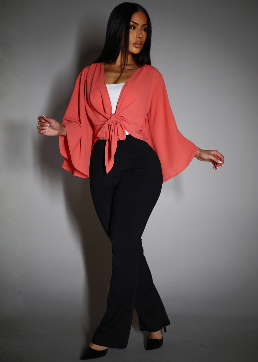 High Rise Slimming Waistband Stretch Flared Dress Pants Black