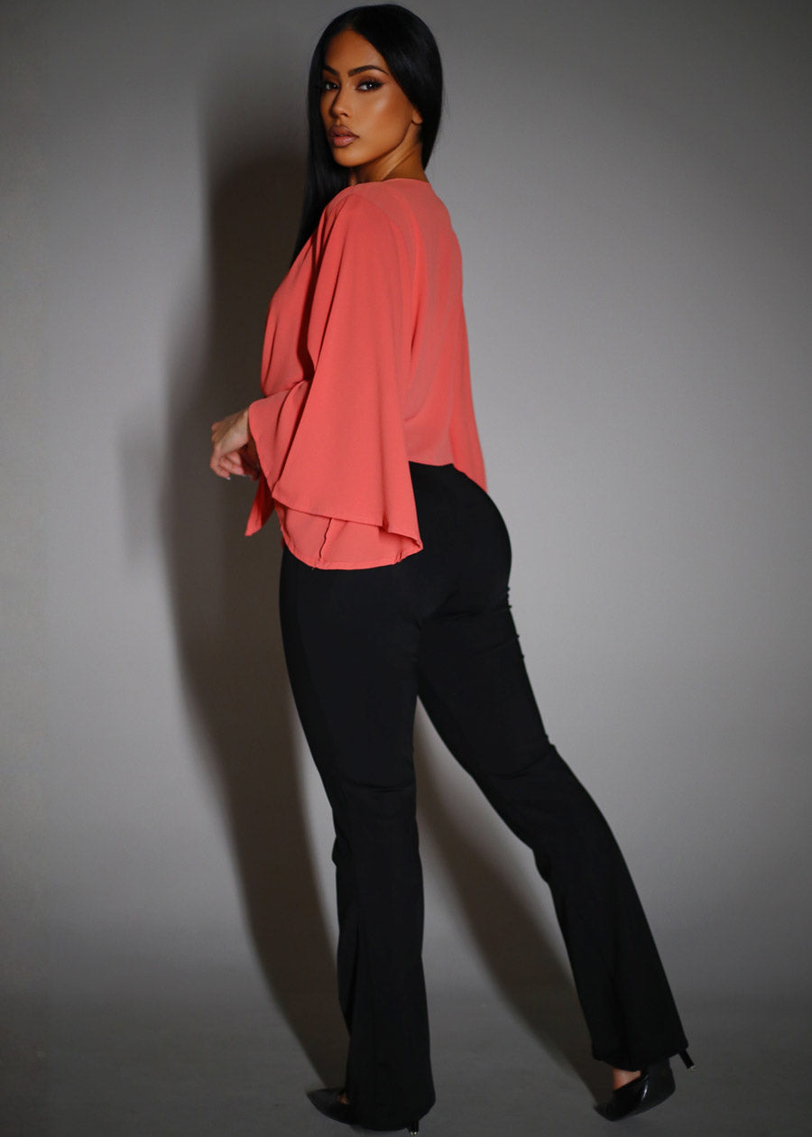 High Rise Slimming Waistband Stretch Flared Dress Pants Black