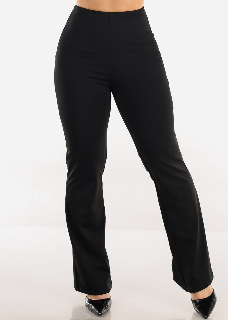 High Rise Slimming Waistband Stretch Flared Dress Pants Black