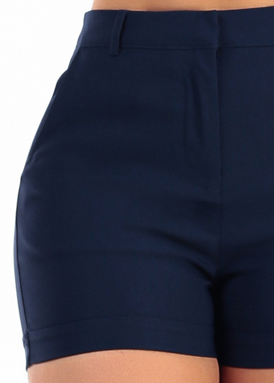 Butt Lift High Waist Stretch Dressy Cuffed Shorts Navy