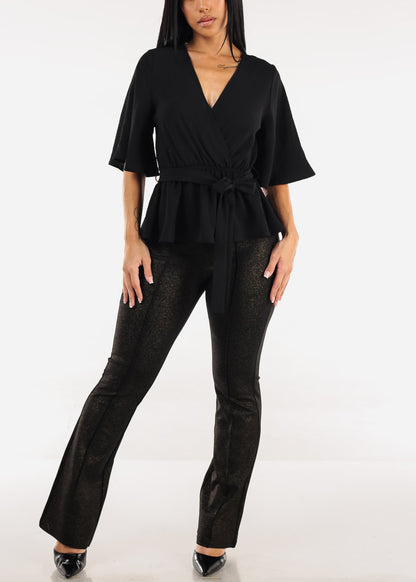 Butt Lift Stretch Glittery Flared Dress Pants Black