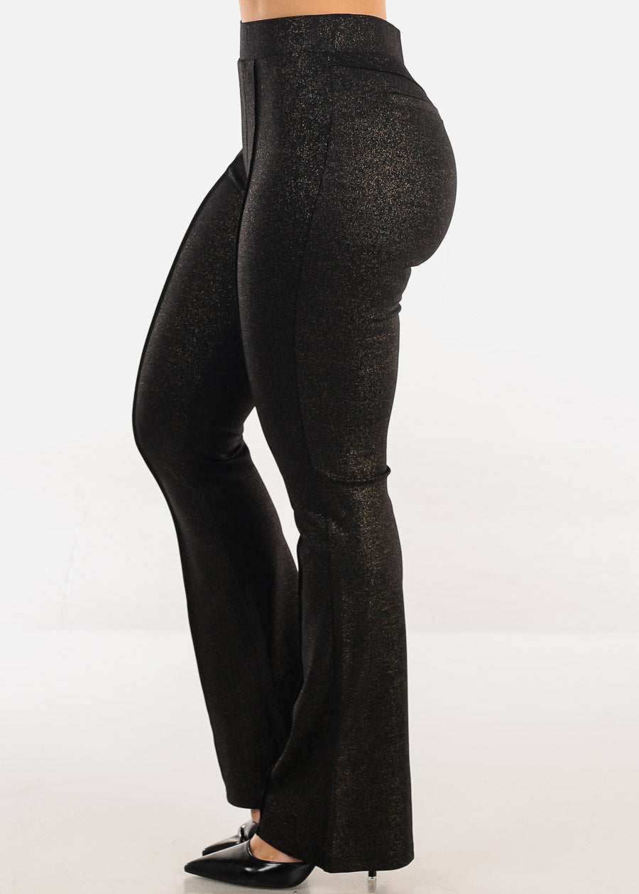 Butt Lift Stretch Glittery Flared Dress Pants Black