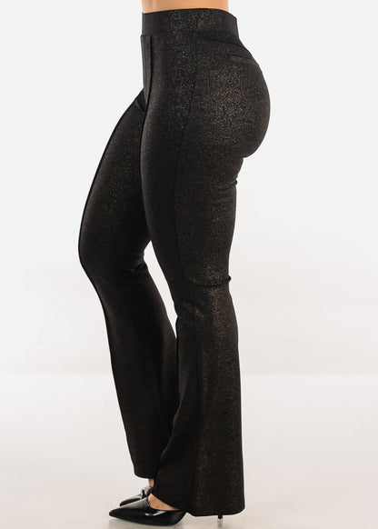 Butt Lift Stretch Glittery Flared Dress Pants Black