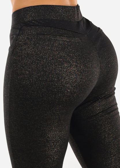 Butt Lift Stretch Glittery Flared Dress Pants Black