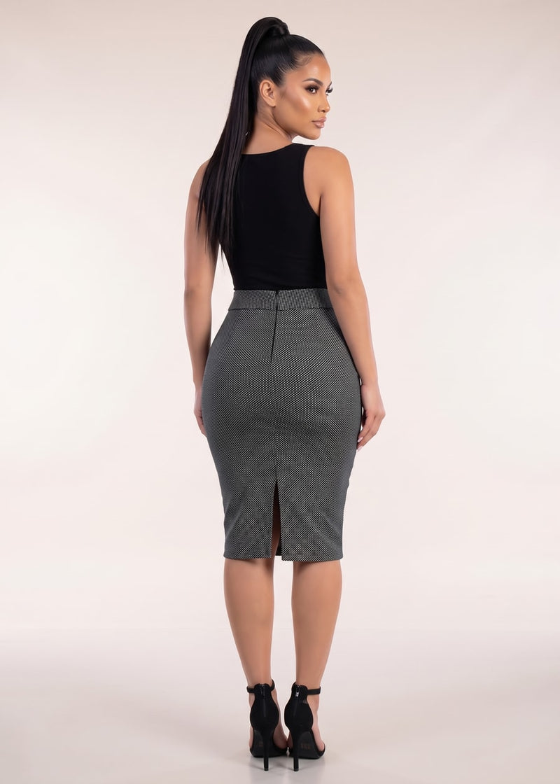 Stretch High Waisted Printed Pencil Skirt Black