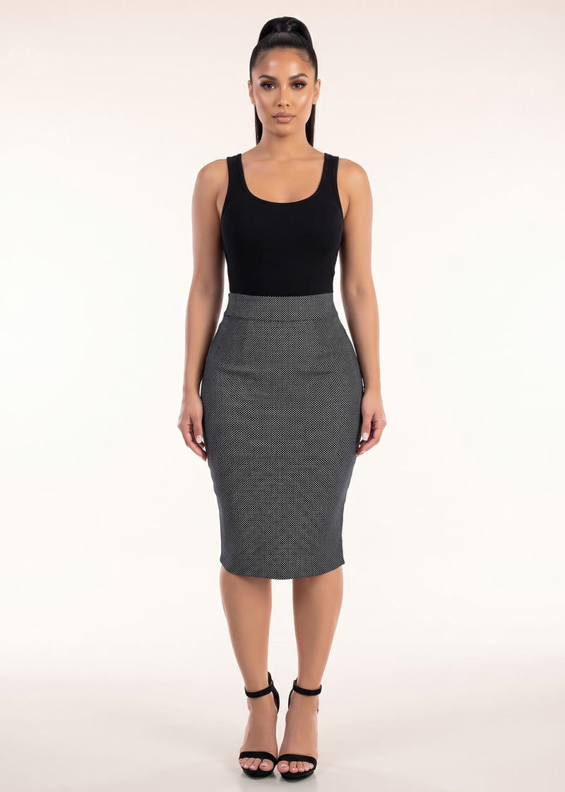 Stretch High Waisted Printed Pencil Skirt Black