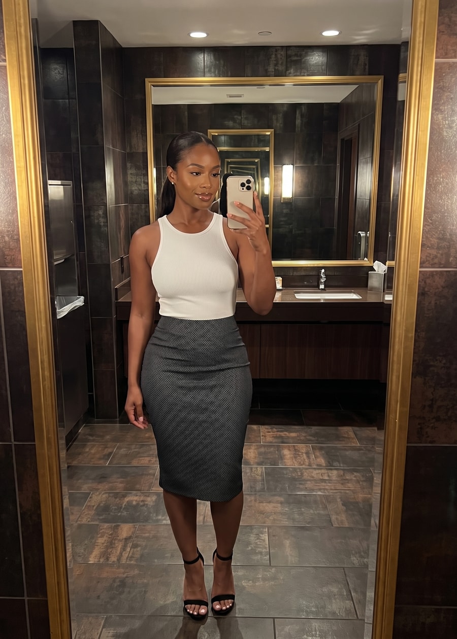 Stretch High Waisted Printed Pencil Skirt Black, view 12 of 15