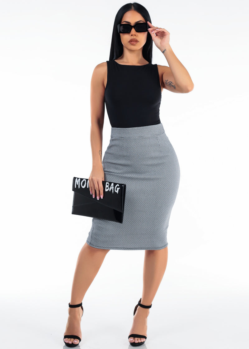 High Waist Stretch Printed Pencil Skirt Black