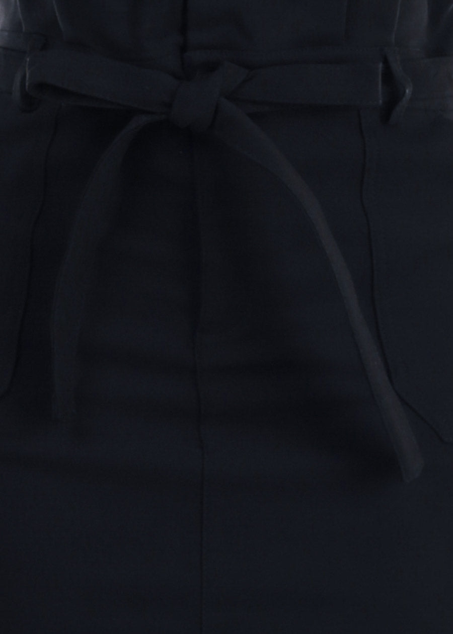 High Waist Paperbag Stretch Mini Skirt Black w Tie Belt