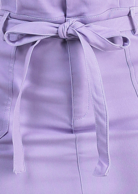 High Waist Paperbag Stretch Mini Skirt Lilac w Tie Belt