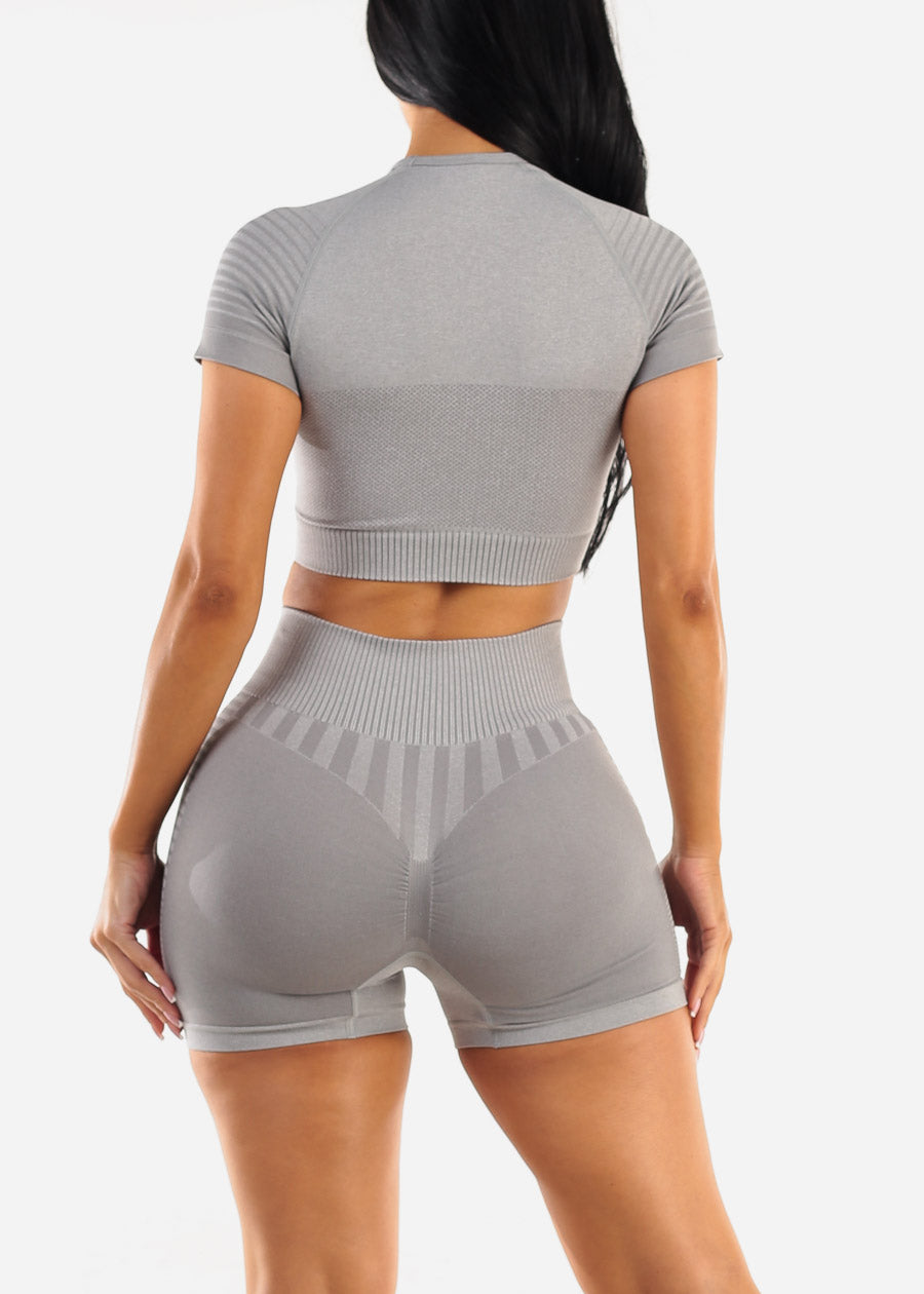 Grey Matching Workout Set w Scrunch Shorts (2pc Set)