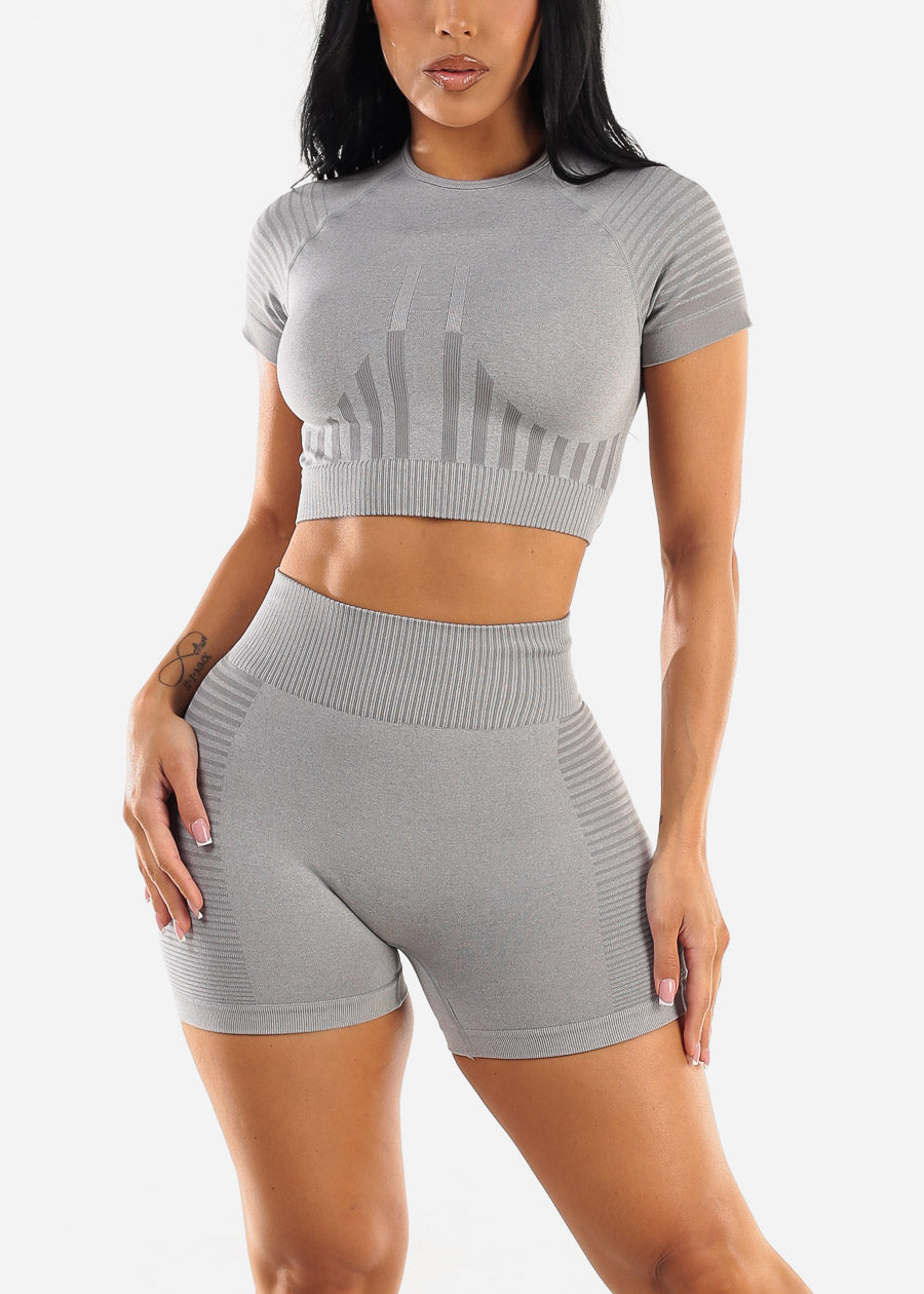 Grey Matching Workout Set w Scrunch Shorts (2pc Set)