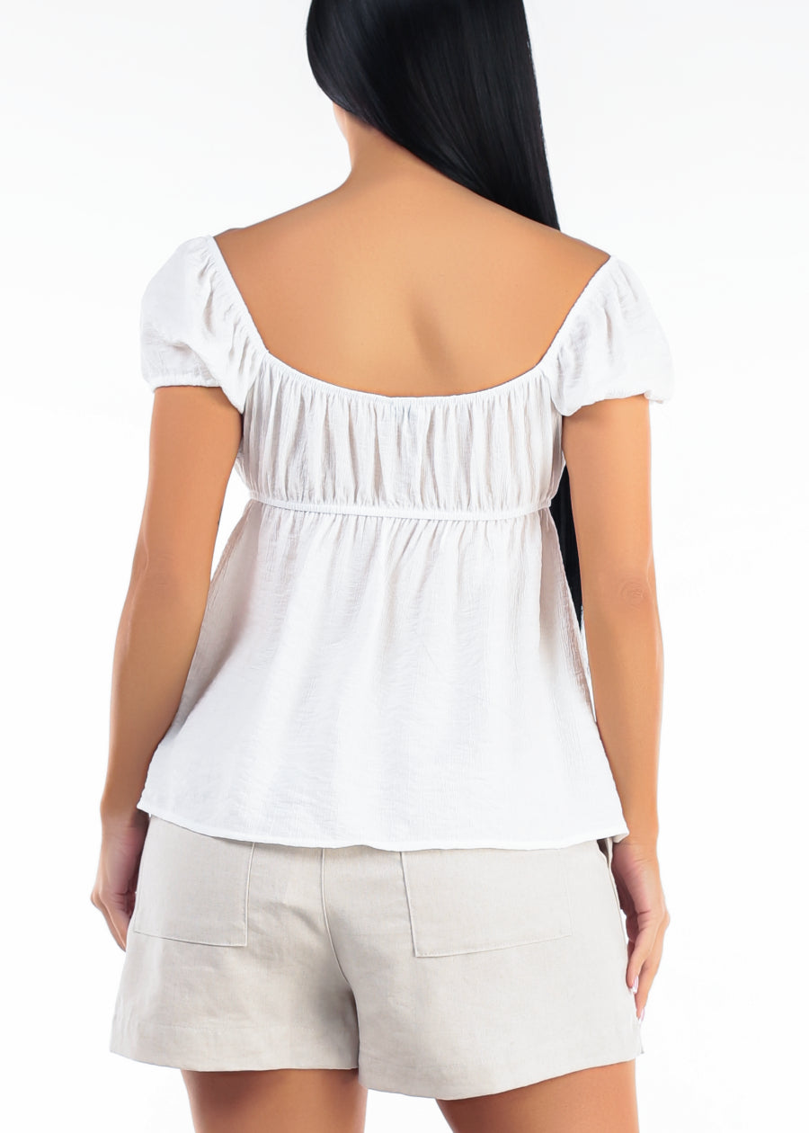 Off Shoulder Tie Front White Blouse