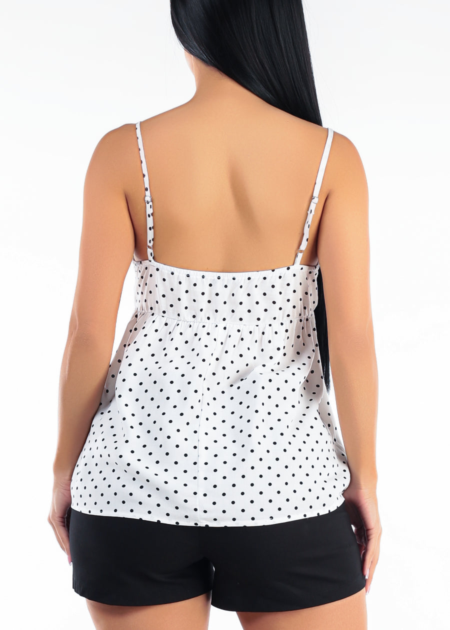 Surplice Vneck Polka Dot Cami Top White