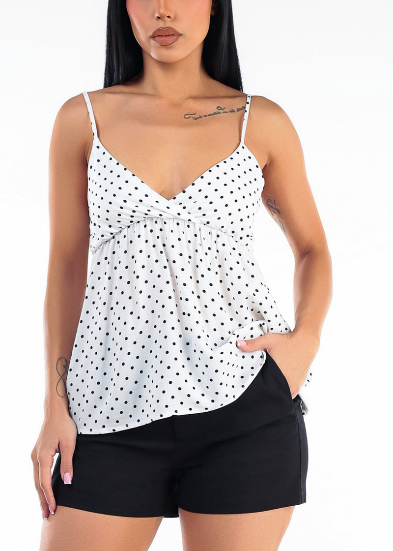 Surplice Vneck Polka Dot Cami Top White