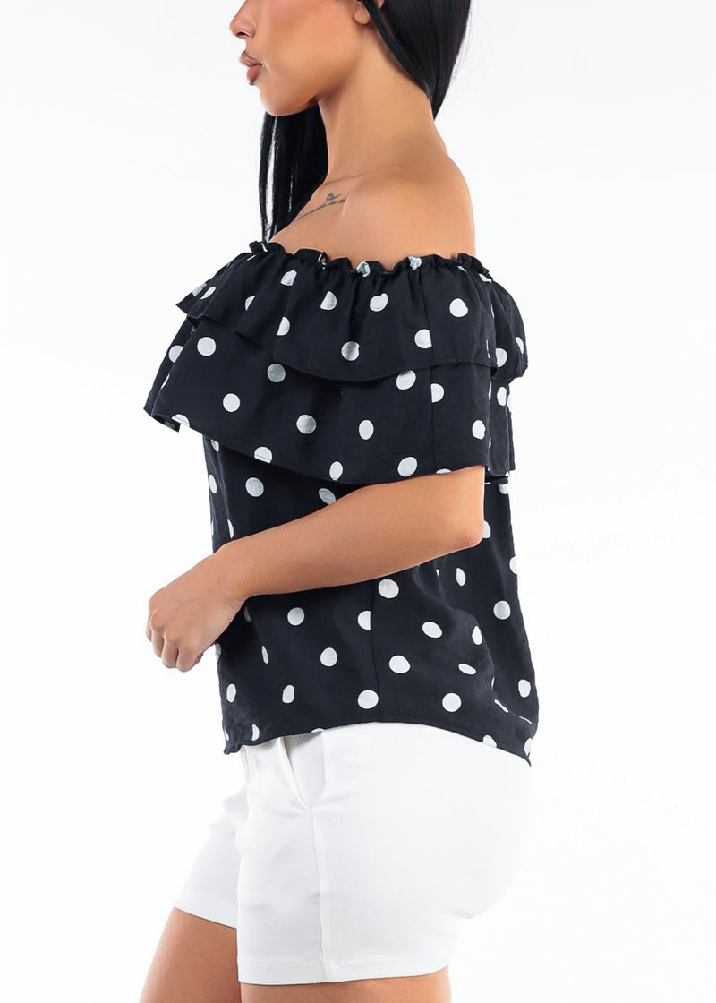 Off Shoulder Polka Dot Blouse Black