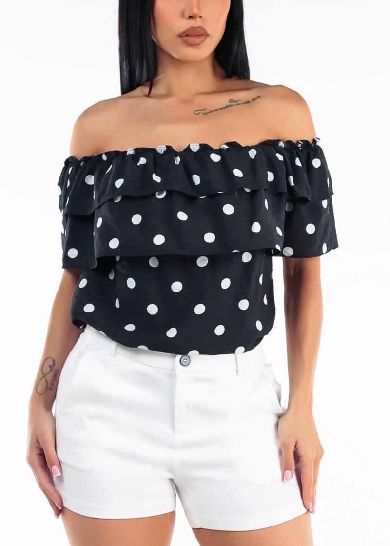 Off Shoulder Polka Dot Blouse Black