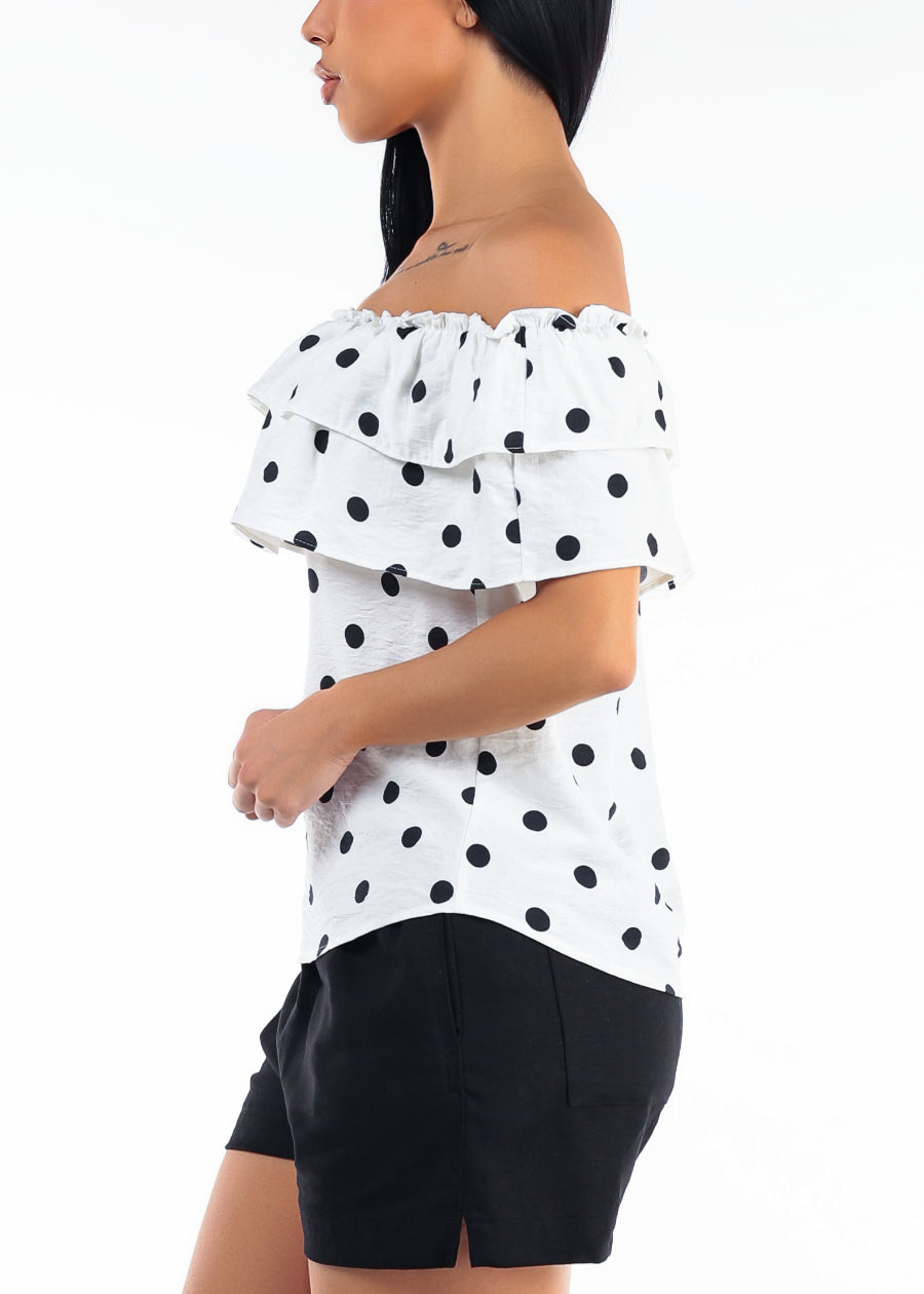 Off Shoulder Polka Dot Blouse White