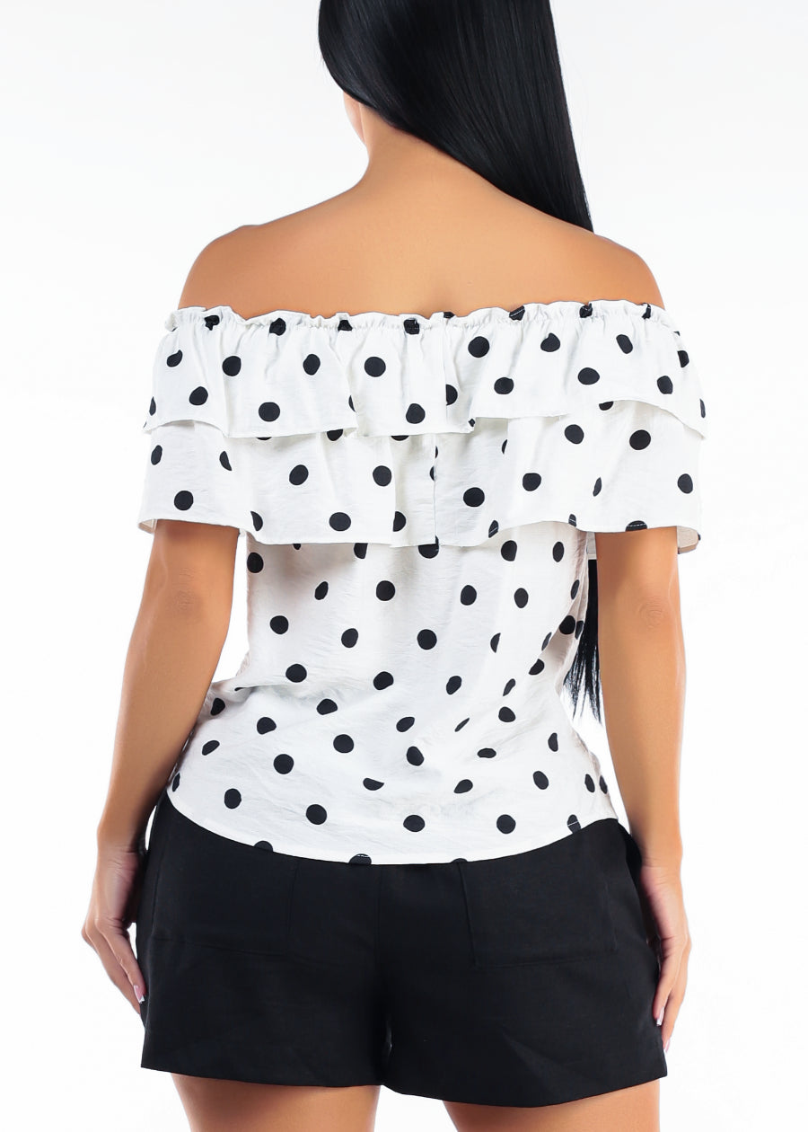 Off Shoulder Polka Dot Blouse White