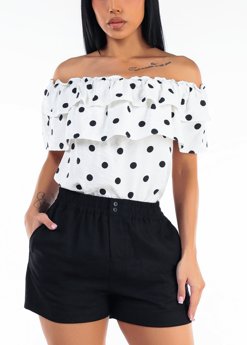 Off Shoulder Polka Dot Blouse White