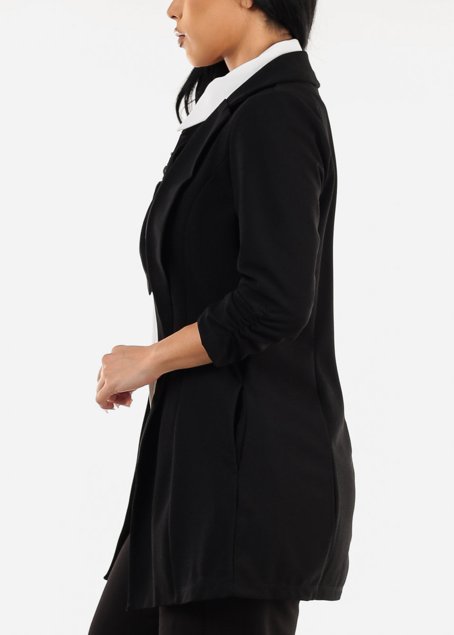 Formal Open Front Quarter Sleeve Black Blazer