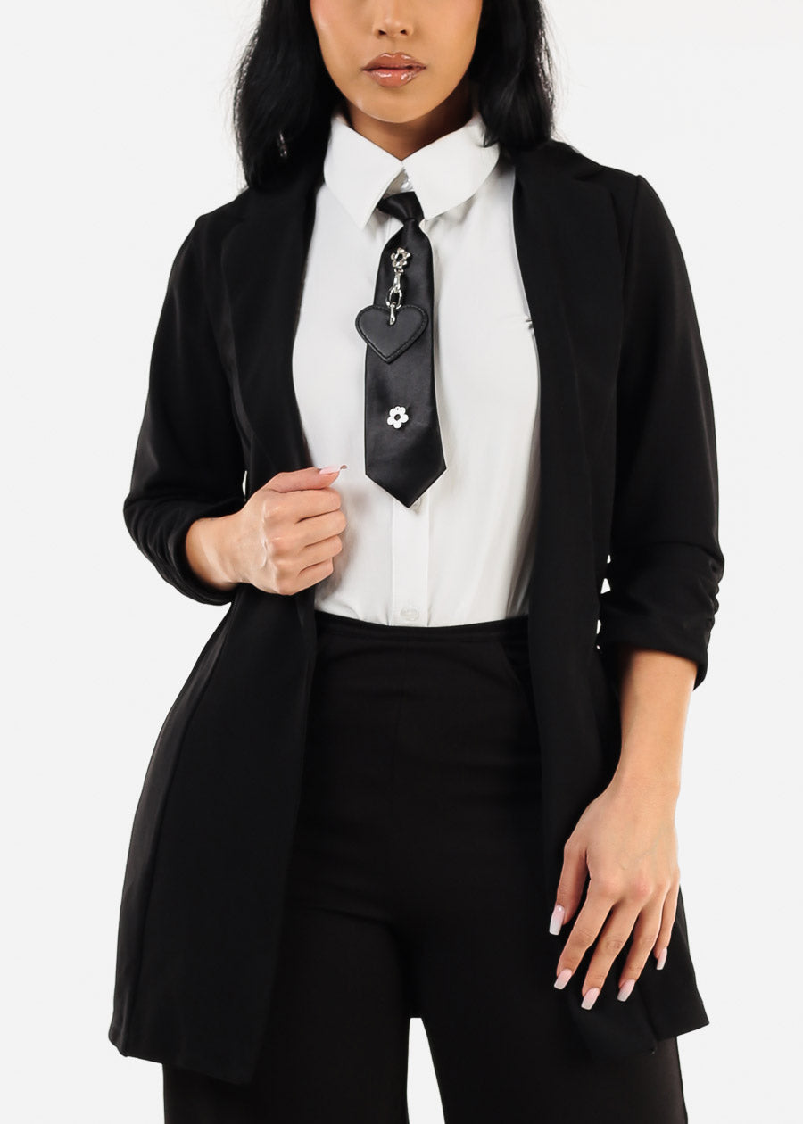 Formal Open Front Quarter Sleeve Black Blazer