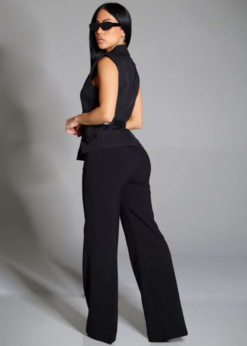 Super High Waist Stretch Wide Leg Dress Pants Black