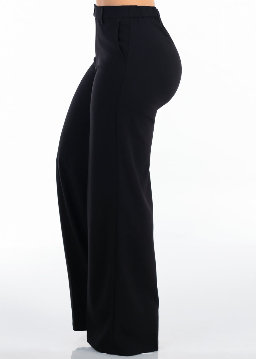 Super High Waist Stretch Wide Leg Dress Pants Black