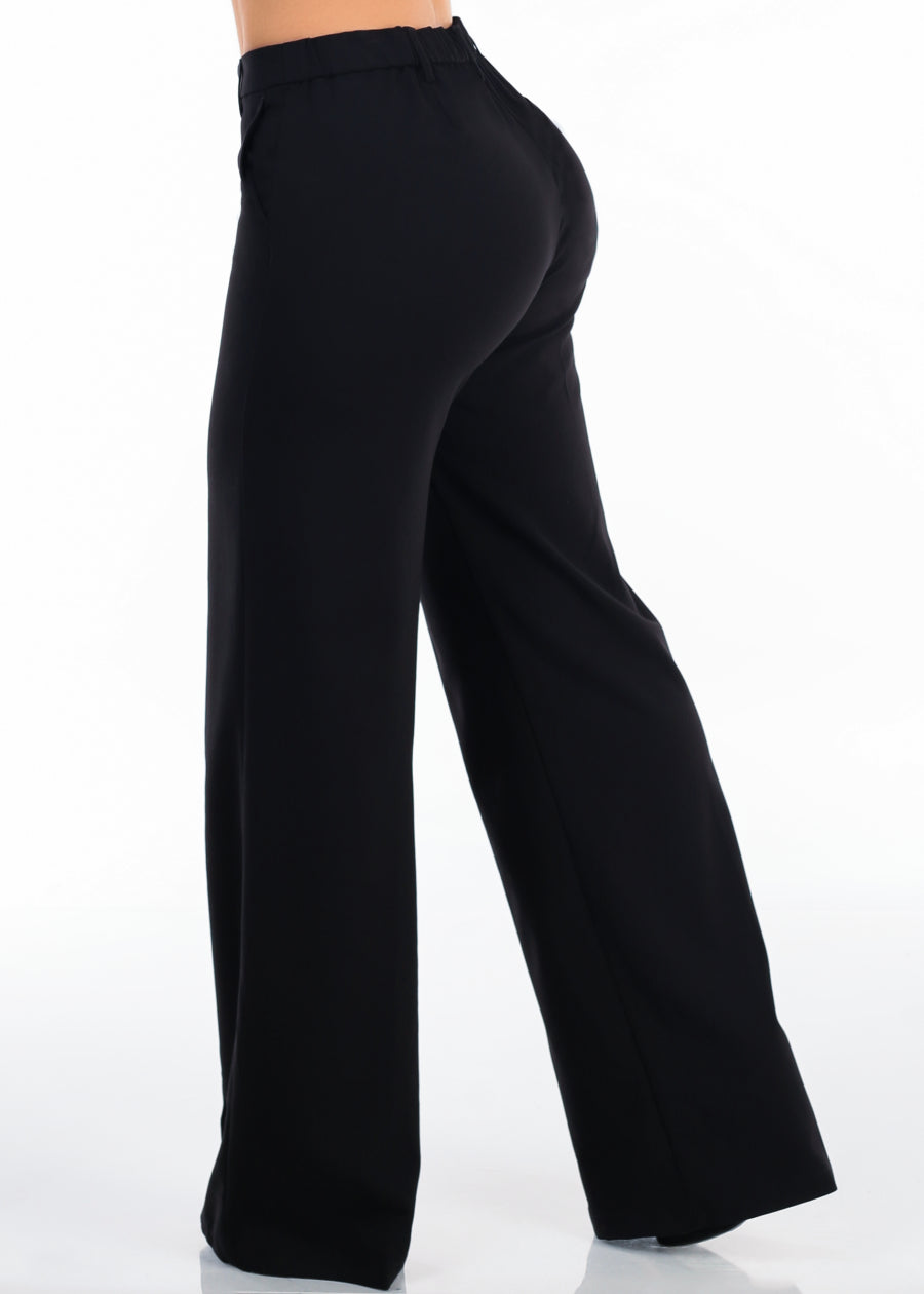 Super High Waist Stretch Wide Leg Dress Pants Black