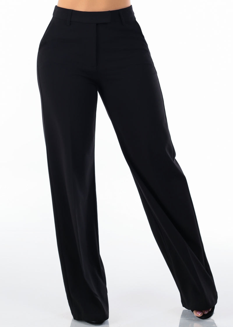 Super High Waist Stretch Wide Leg Dress Pants Black