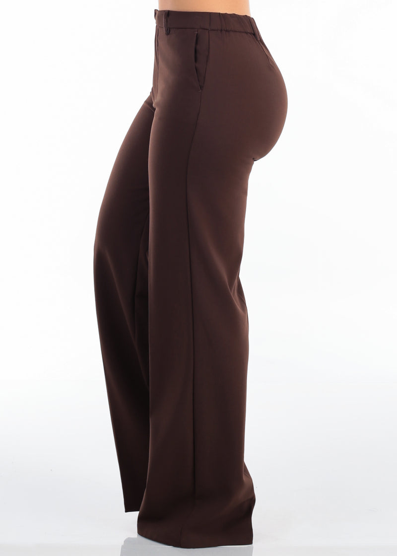 Super High Waist Stretch Wide Leg Dress Pants Brown