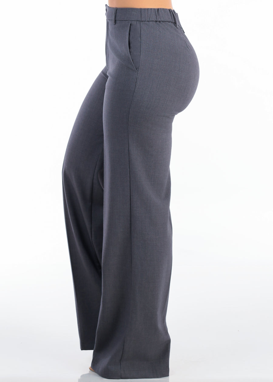 Super High Waist Stretch Wide Leg Dress Pants Dark Grey