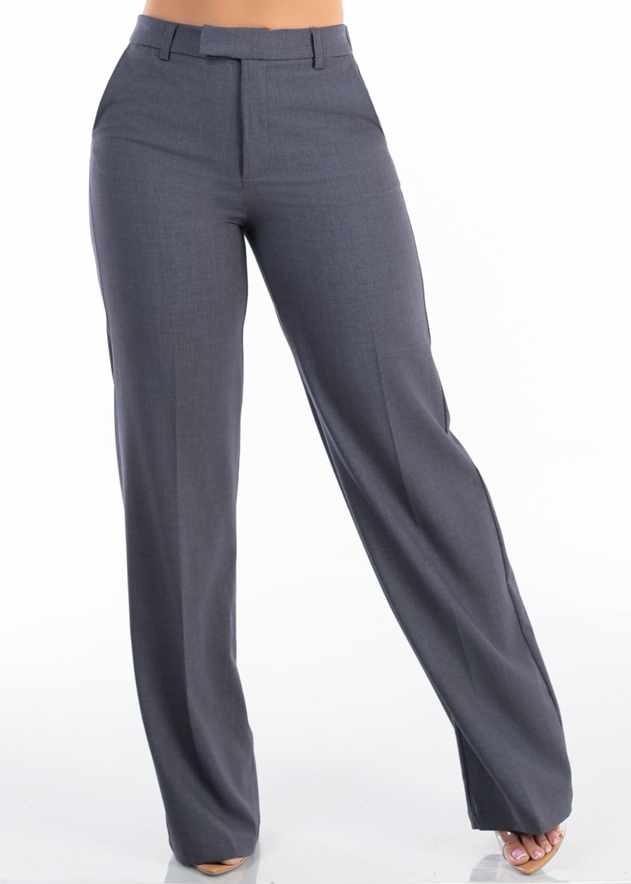 Super High Waist Stretch Wide Leg Dress Pants Dark Grey