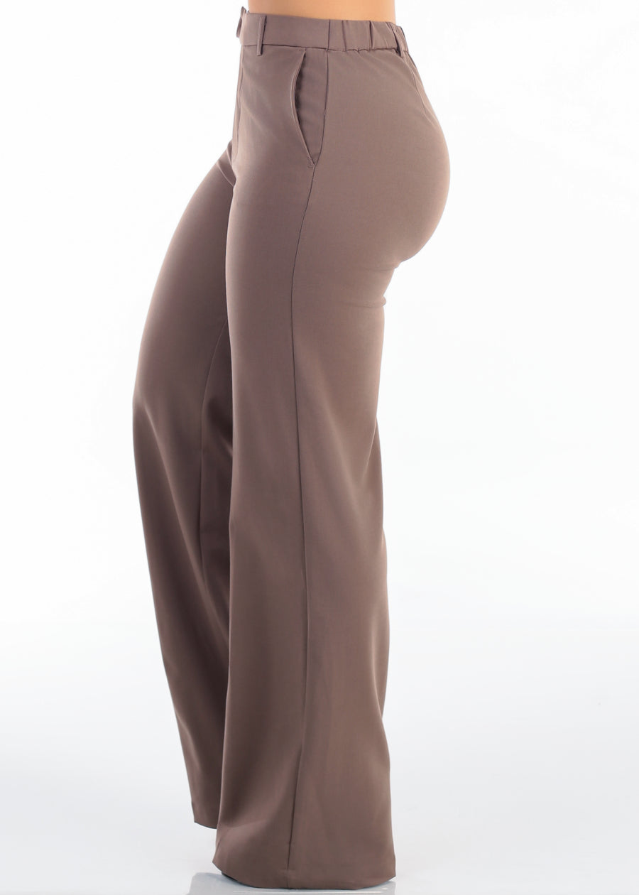 Super High Waist Stretch Wide Leg Dress Pants Mocha