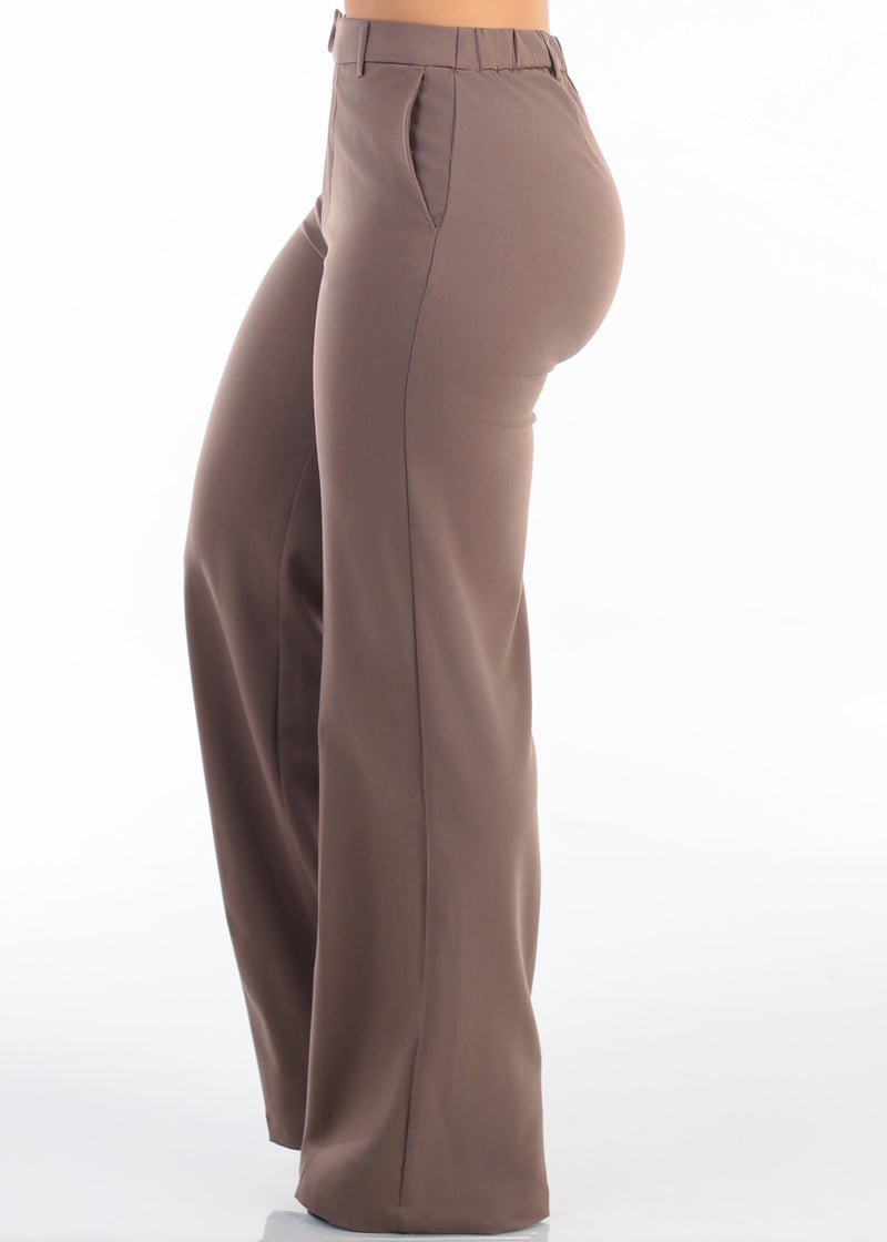 Super High Waist Stretch Wide Leg Dress Pants Mocha