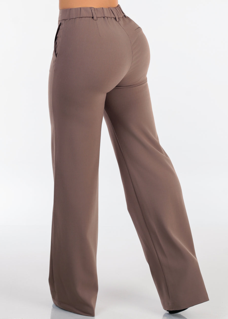 Super High Waist Stretch Wide Leg Dress Pants Mocha