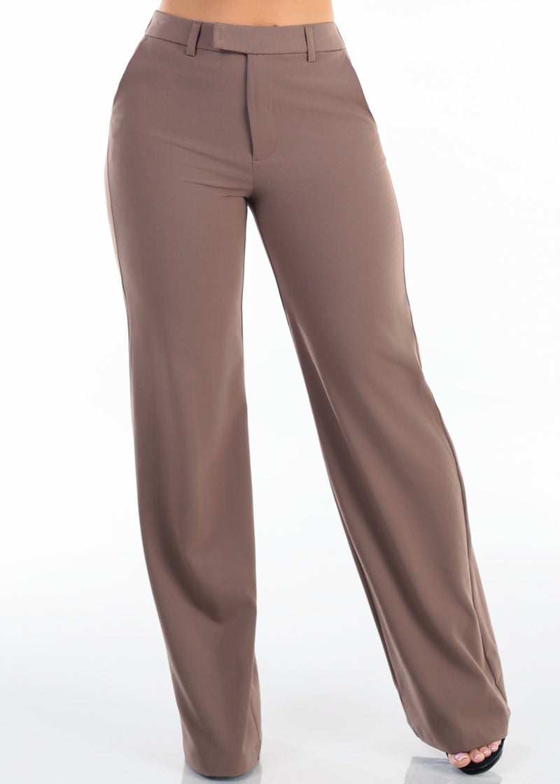 Super High Waist Stretch Wide Leg Dress Pants Mocha