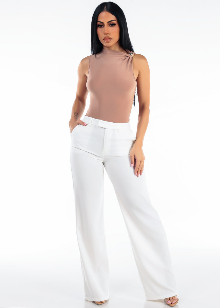 Super High Waist Stretch Wide Leg Dress Pants White