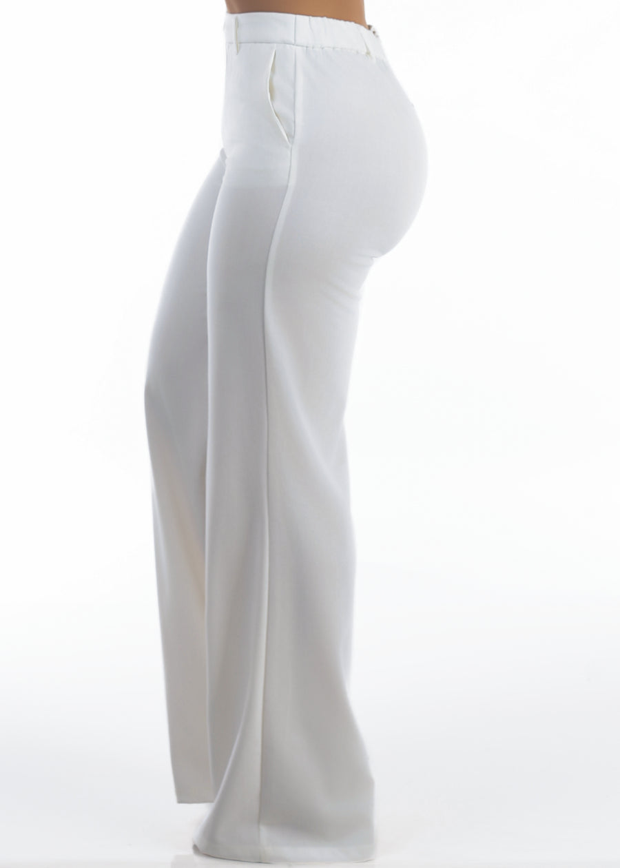 Super High Waist Stretch Wide Leg Dress Pants White