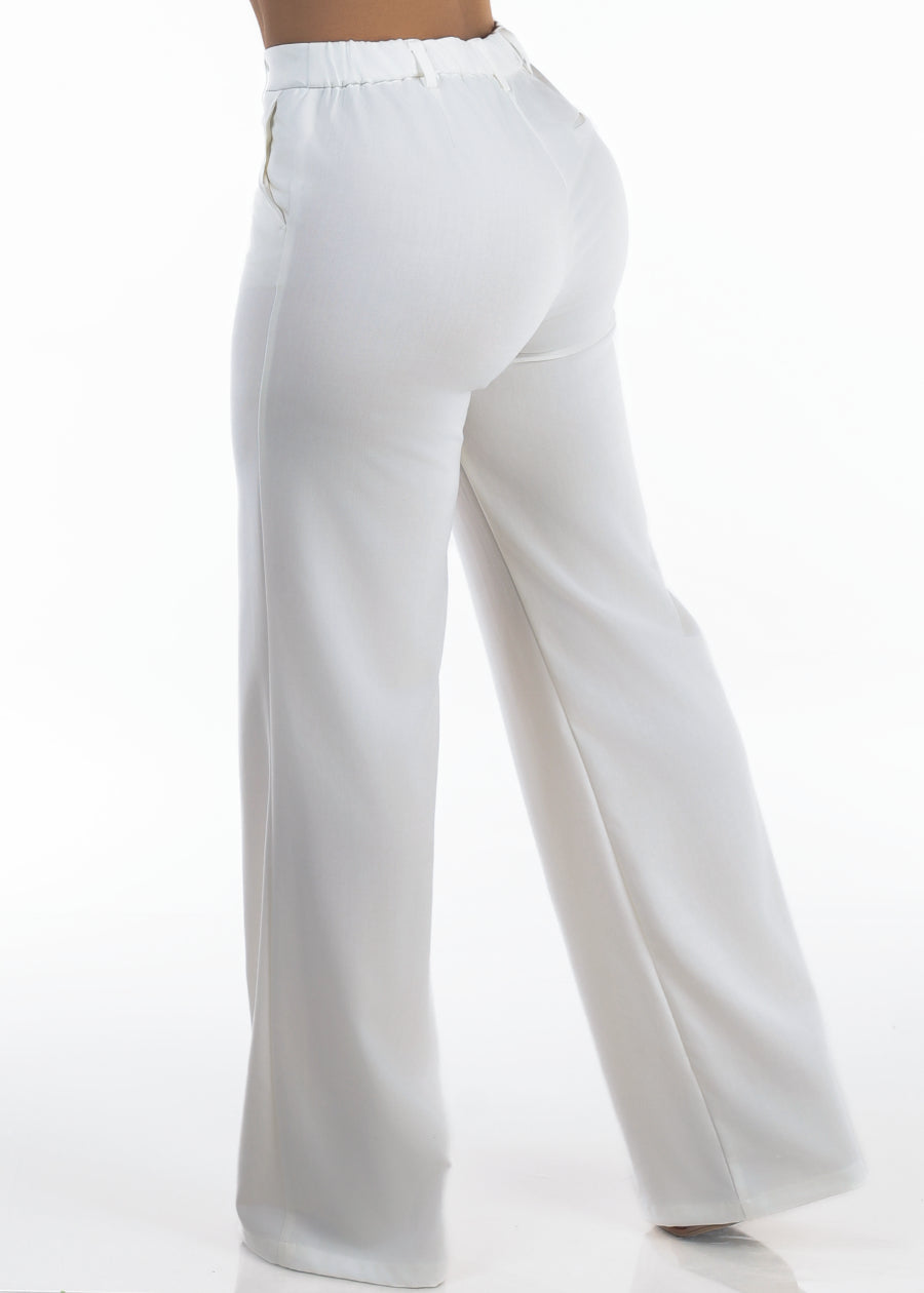 Super High Waist Stretch Wide Leg Dress Pants White