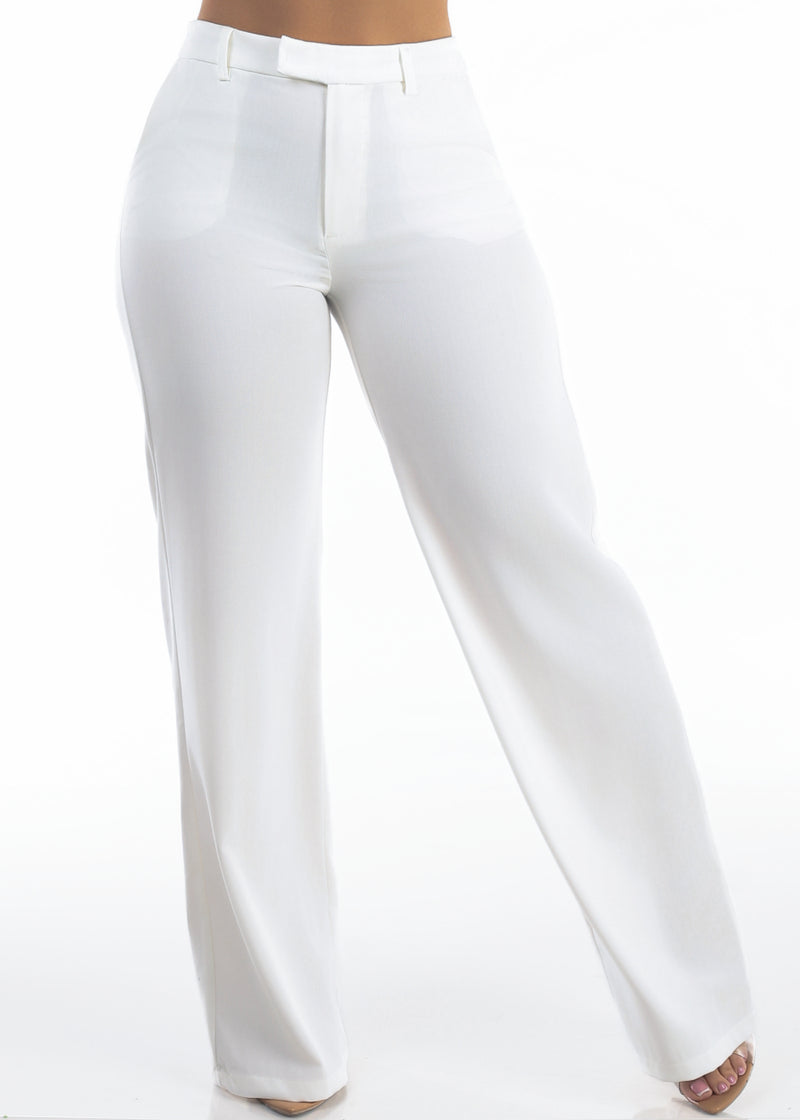 Super High Waist Stretch Wide Leg Dress Pants White