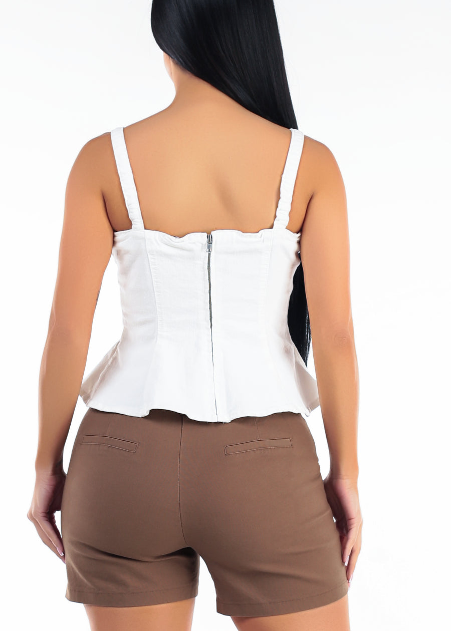 Sleeveless Stretch Denim Peplum Blouse White
